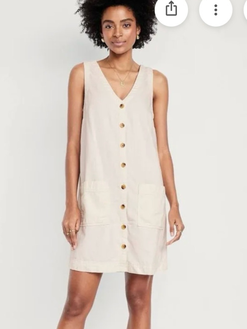 Old Navy V-Neck Sleeveless Button-Front Mini Dress - Cream (M)